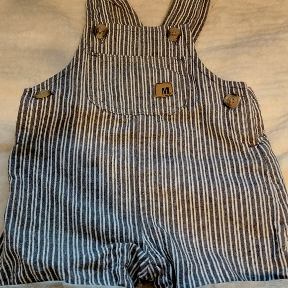 Baby Boys Mario Lopez Navy White Striped Overalls 6 Months - Picture 4 of 4